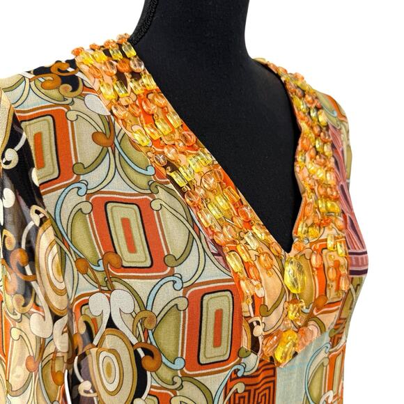 Vintage Y2K ECI New York Beaded V-Neck Sheer Boho Blouse Women Blouse Med - Picture 4 of 7